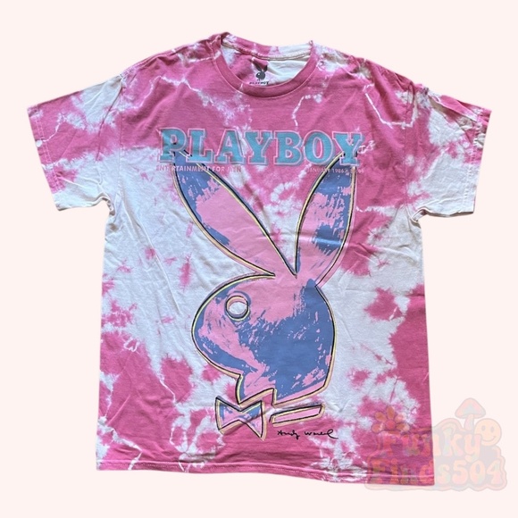 35th Anniversary Andy Warhol x Playboy Unisex Pink Tie-Dye Pop Art T-Shirt Sz L - Picture 1 of 4